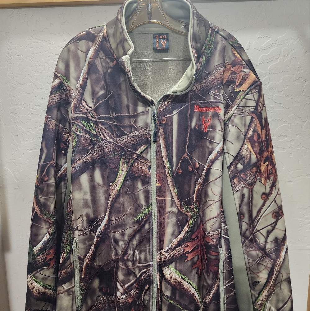 Huntworth Camo Jacket Men's 2XL Full Zip Fleece Lined Oak Tree EVO